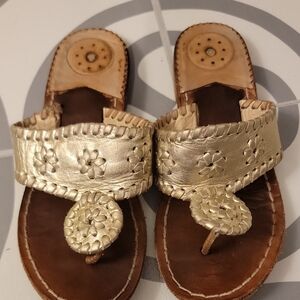 Jack Rogers Gold and Brown Sandals with Ornate Design